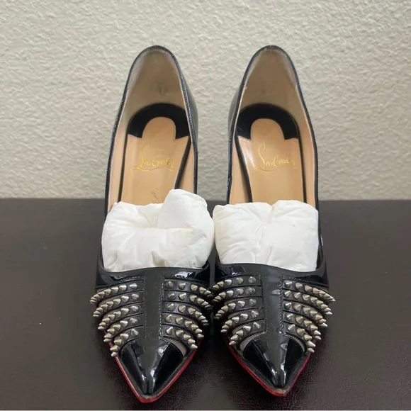 100% Authentic Christian Louboutin Black Spike Bareta 100 Pumps Women Size 6.5 - Picture 8 of 8